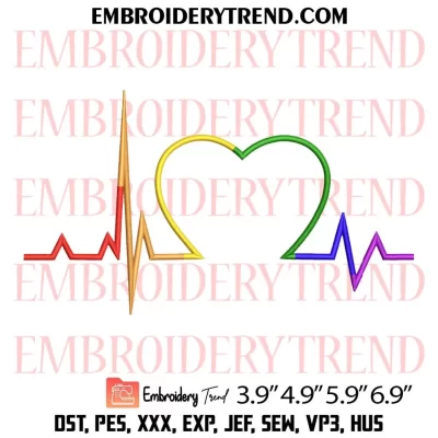 LGBT Heartbeat Embroidery Design, Pride Month Machine Embroidery Digitized Pes Files