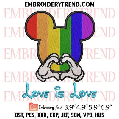 Mickey Mouse Gay Pride Heart Embroidery Design, LGBT Machine Embroidery Digitized Pes Files
