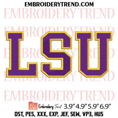 LSU Tigers Circle Logo Embroidery Design, NCAA Team Machine Embroidery Digitized Pes Files