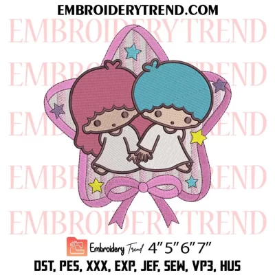 Little Twin Stars Kiki and Lala Embroidery Design, Sanrio Little Twin Stars Machine Embroidery Digitized Pes Files