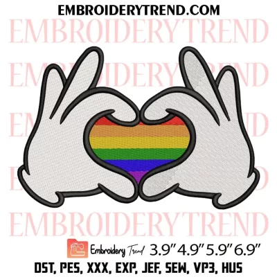 Mickey Hands Heart LGBT Embroidery Design, Gay Pride Disney Machine Embroidery Digitized Pes Files