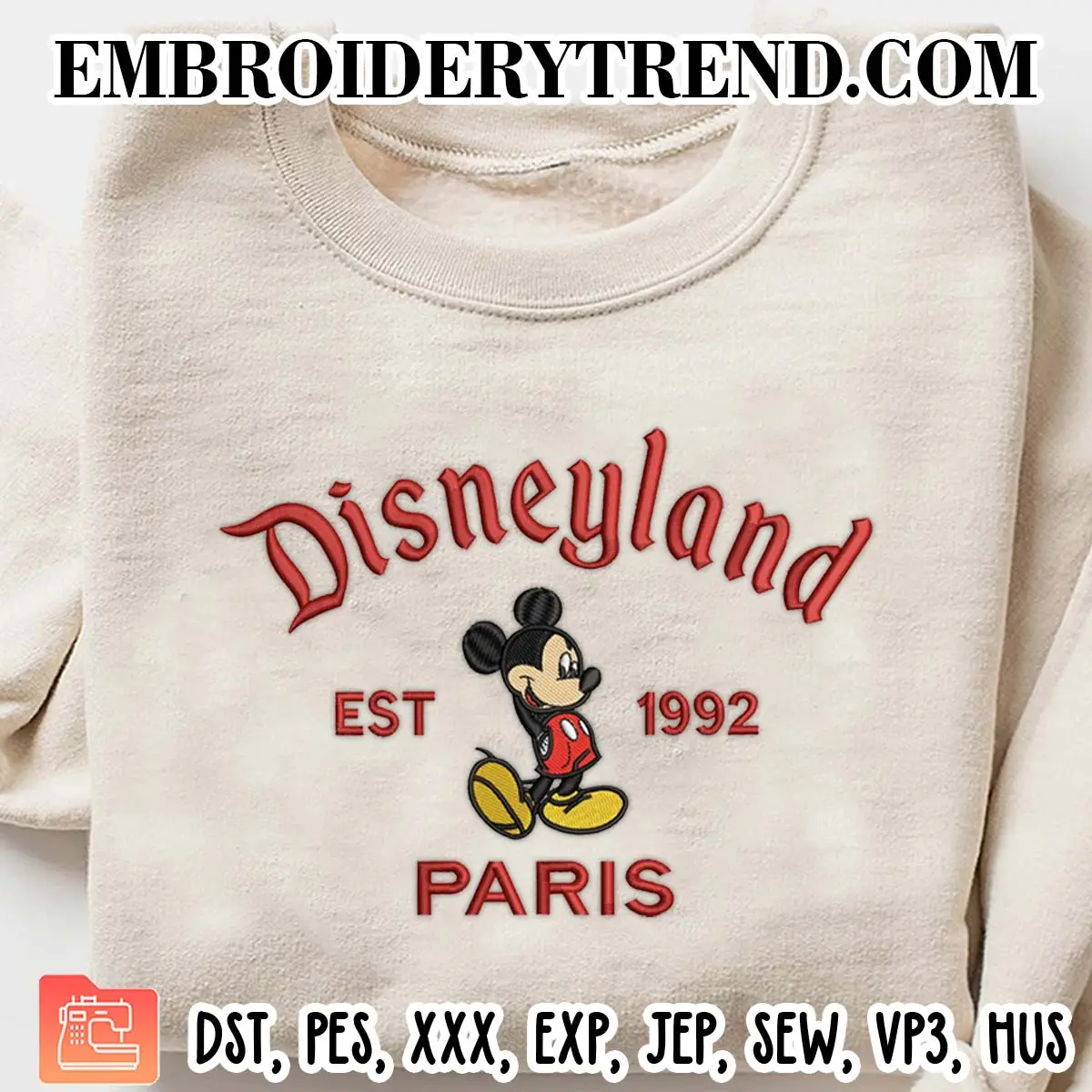 Mickey Mouse Disneyland Paris 1922 Embroidery Design, Mickey & Minnie Disneyland Machine Embroidery Digitized Pes Files