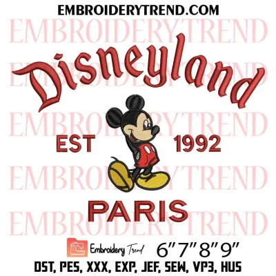 Mickey Mouse Disneyland Paris 1922 Embroidery Design, Mickey & Minnie Disneyland Machine Embroidery Digitized Pes Files