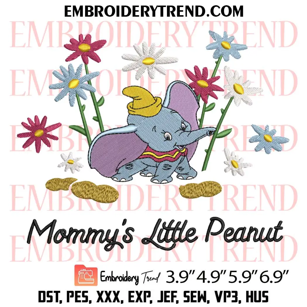 Mommy's Little Peanut Flower Embroidery Design, Mother's Day Gift Machine Embroidery Digitized Pes Files