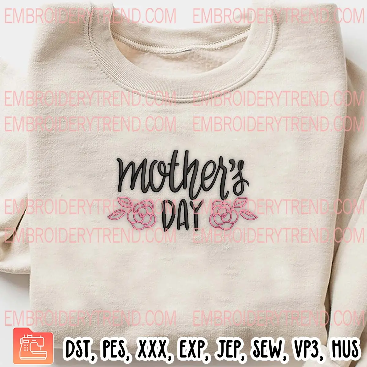 Mother's Day Floral Embroidery Design, Love Mom Machine Embroidery Digitized Pes Files