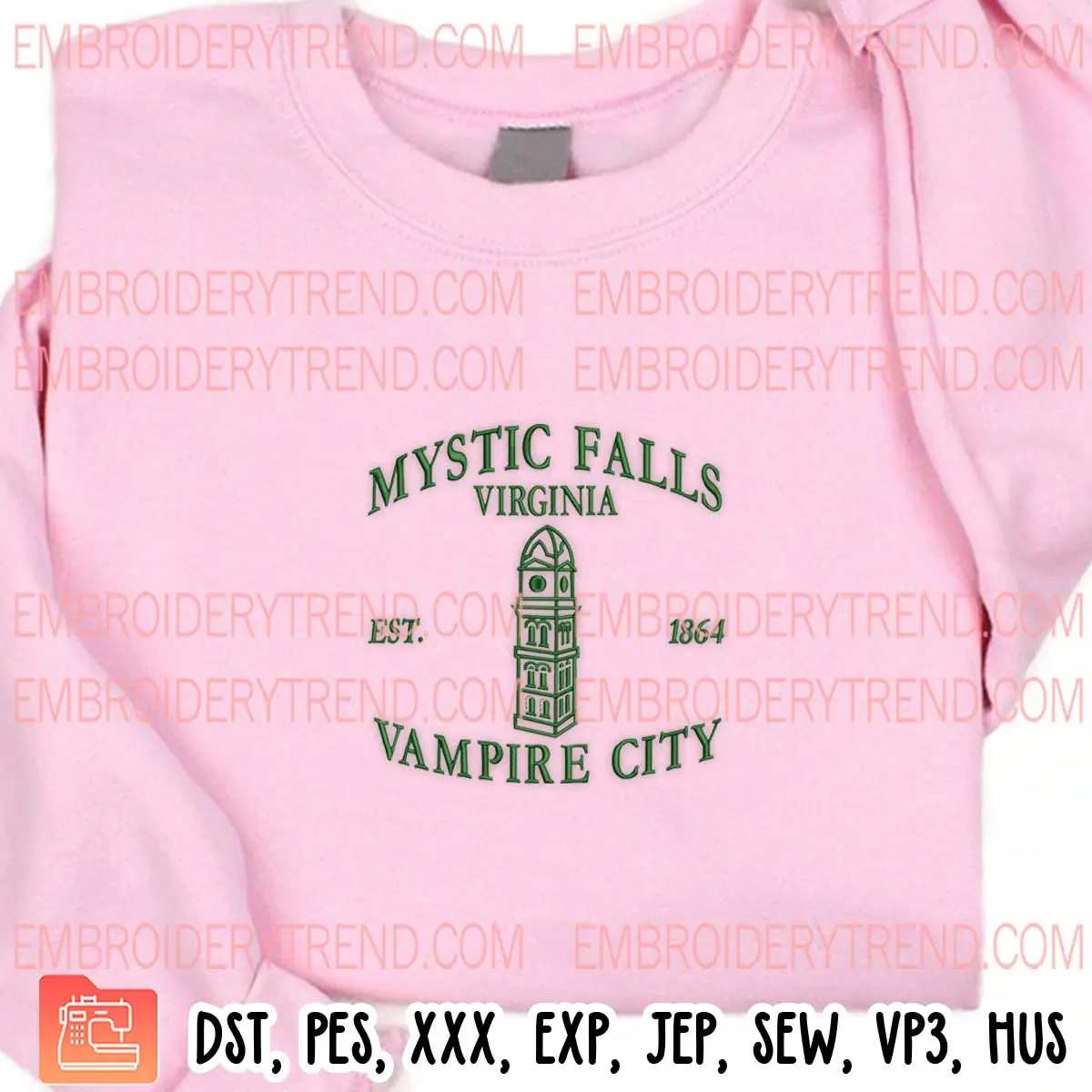 Mystic Falls Vampire City Est 1864 Embroidery Design, Mystic Falls Machine Embroidery Digitized Pes Files