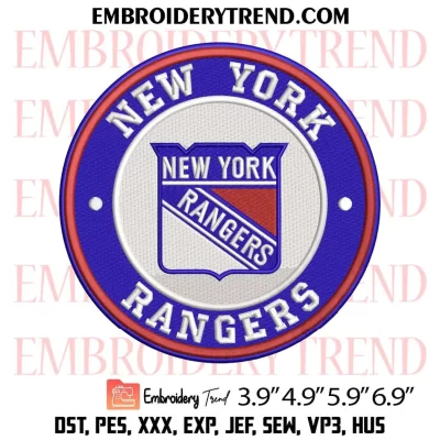 New York Rangers Circle Logo Embroidery Design, NHL Team Machine Embroidery Digitized Pes Files