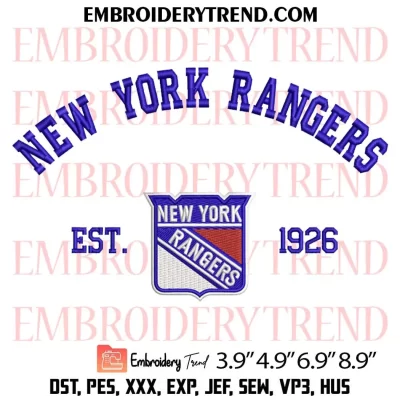 New York Rangers Est 1926 Embroidery Design, NY Rangers Logo Machine Embroidery Digitized Pes Files