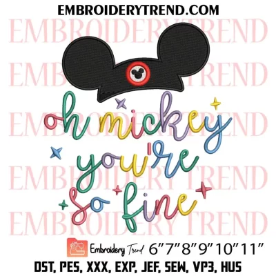 Oh Mickey You’re So Fine Embroidery Design, Mickey Mouse Ears Machine Embroidery Digitized Pes Files