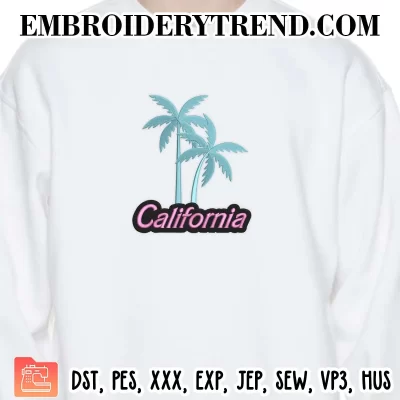 Palm Tree California Embroidery Design, California Summer Machine Embroidery Digitized Pes Files