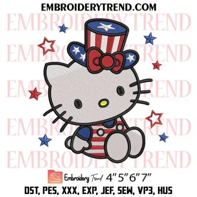 Patriotic Hello Kitty American Embroidery Design, Kitty 4th of July Machine Embroidery Digitized Pes Files