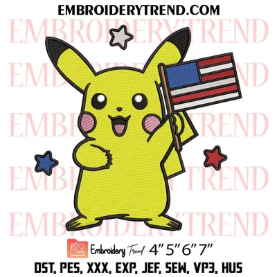 Pikachu 4th of July Embroidery Design, Independence Day Machine Embroidery Digitized Pes Files