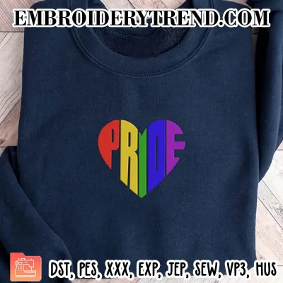 Pride Heart Embroidery Design, Gay Pride LGBTQ Machine Embroidery Digitized Pes Files