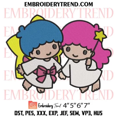 Sanrio Little Twin Stars Embroidery Design, Cartoon Kiki and Lala Machine Embroidery Digitized Pes Files