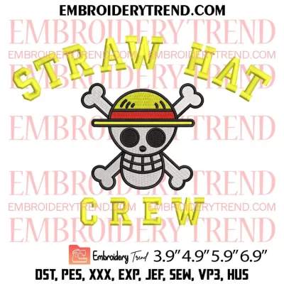 Straw Hat Crew One Piece Embroidery Design, Luffy Straw Hat Machine Embroidery Digitized Pes Files