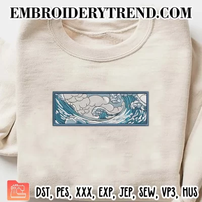 The Great Wave Embroidery Design, Kanagawa Waves Machine Embroidery Digitized Pes Files