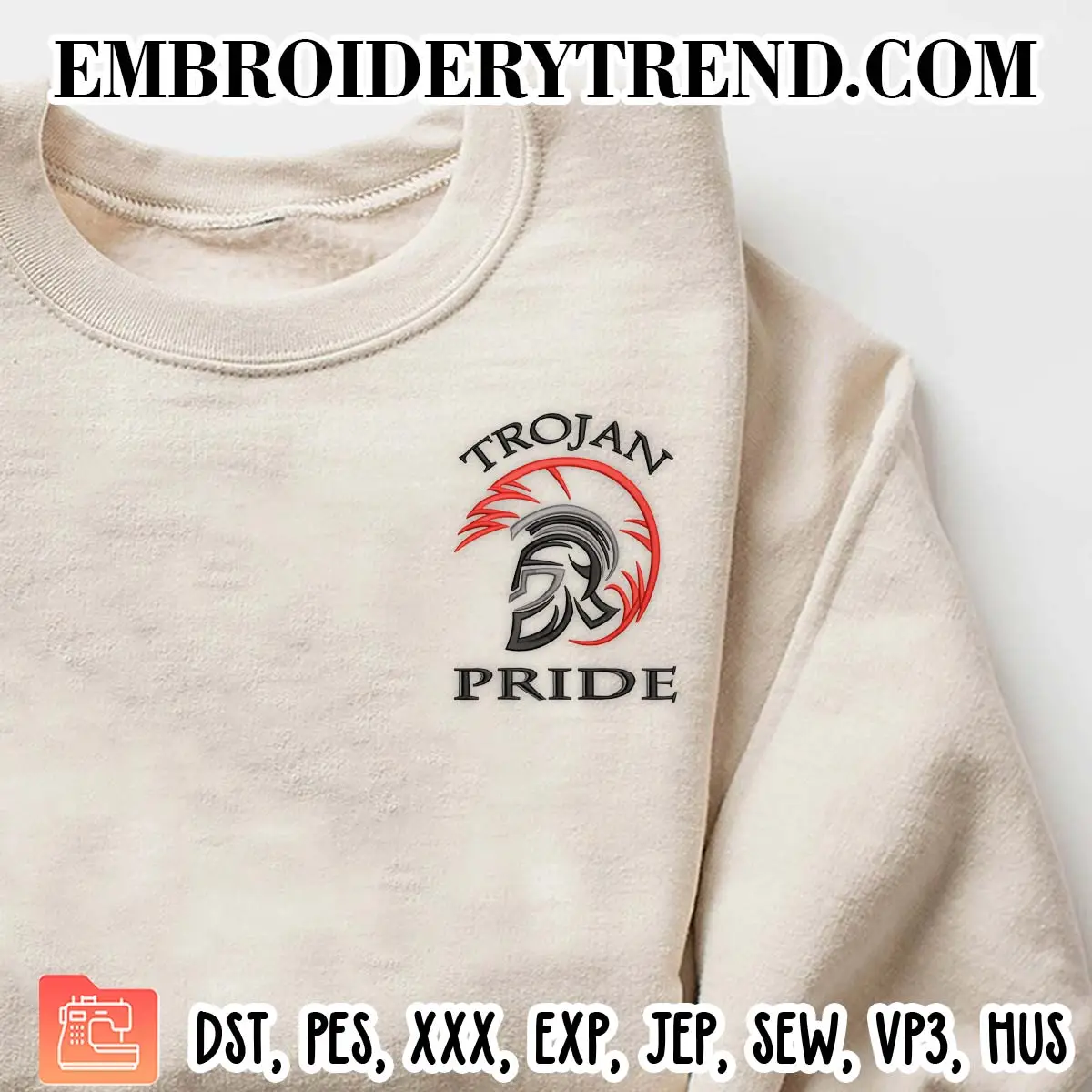 Trojan Pride Embroidery Design, Lincoln High School Machine Embroidery Digitized Pes Files