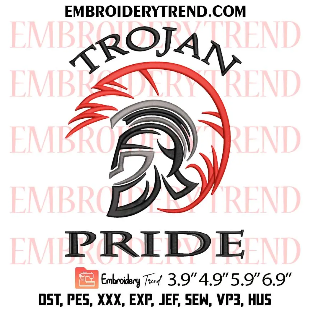 Trojan Pride Embroidery Design, Lincoln High School Machine Embroidery Digitized Pes Files