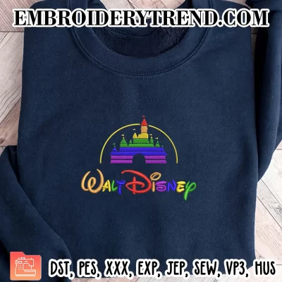Walt Disney Castle LGBT Embroidery Design, Pride Month Machine Embroidery Digitized Pes Files