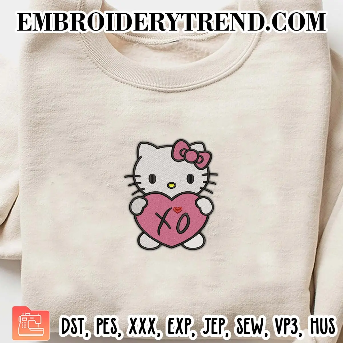XO The Weeknd Kitty Embroidery Design, Weeknd Hello Kitty Machine Embroidery Digitized Pes Files