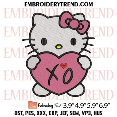 XO The Weeknd Kitty Embroidery Design, Weeknd Hello Kitty Machine Embroidery Digitized Pes Files