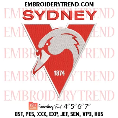 AFL Sydney Swans Logo Embroidery Design, Sydney Swans Football Club Machine Embroidery Digitized Pes Files
