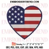 American Flag Heart Embroidery Design, Happy 4th of July Machine Embroidery Digitized Pes Files