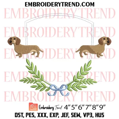 Banner Frame Dog Cute Embroidery Design, Custom Machine Embroidery Digitized Pes Files