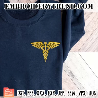 Caduceus Symbol Embroidery Design, Medical Caduceus Machine Embroidery Digitized Pes Files