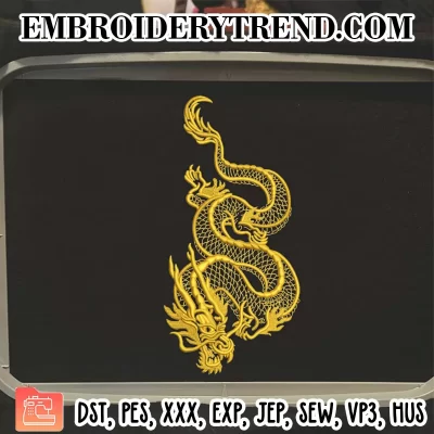 Chinese Dragon Embroidery Design, Gold Dragon Machine Embroidery Digitized Pes Files