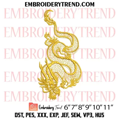 Chinese Dragon Embroidery Design, Gold Dragon Machine Embroidery Digitized Pes Files