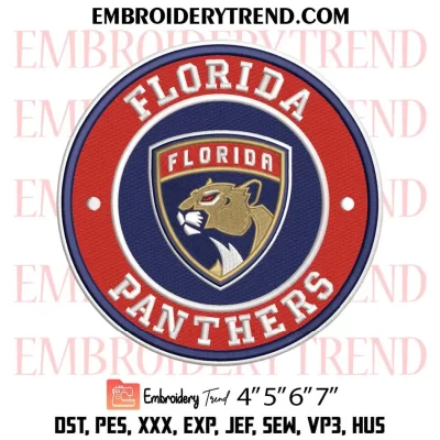 Florida Panthers Circle Logo Embroidery Design, Florida Panthers Team Machine Embroidery Digitized Pes Files