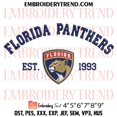 Florida Panthers Est 1993 Embroidery Design, NHL Logo Machine Embroidery Digitized Pes Files