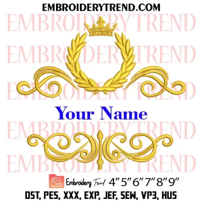Laurel Wreath Crown Embroidery Design, Name Frame Machine Embroidery Digitized Pes Files