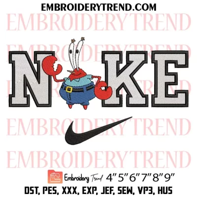 Mr. Krabs x Nike Embroidery Design, SpongeBob SquarePants Machine Embroidery Digitized Pes Files
