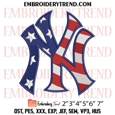 New York Yankees Logo USA Flag Embroidery Design, Baseball Machine Embroidery Digitized Pes Files