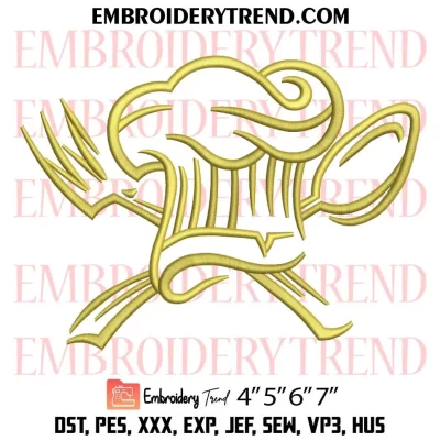 Ribbon Frame Chef Utensils Embroidery Design, Utensils Name Frame Machine Embroidery Digitized Pes Files