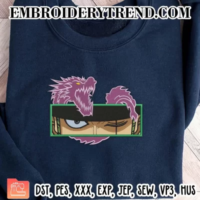 Roronoa Zoro Purple Dragon Embroidery Design, One Piece Machine Embroidery Digitized Pes Files
