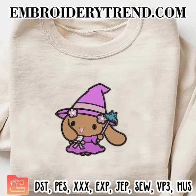 Sanrio Mocha Halloween Embroidery Design, Cute Mocha Witch Machine Embroidery Digitized Pes Files