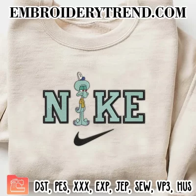 Squidward Tentacles x Nike Embroidery Design, SpongeBob SquarePants Machine Embroidery Digitized Pes Files