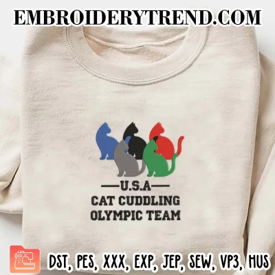 USA Cat Cuddling Olympic Team Embroidery Design, Summer Olympics Machine Embroidery Digitized Pes Files
