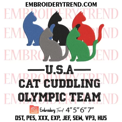 USA Cat Cuddling Olympic Team Embroidery Design, Summer Olympics Machine Embroidery Digitized Pes Files