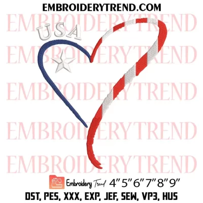 America Love Flag Embroidery Design, I Love America Machine Embroidery Digitized Pes Files