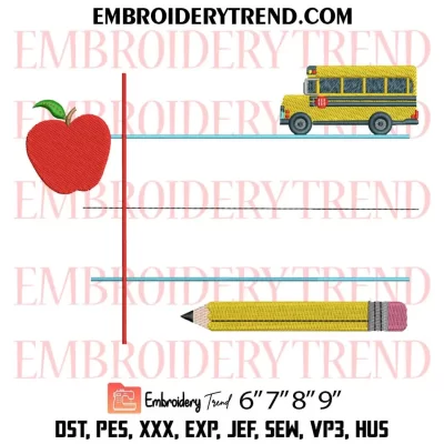 Back To School Notepad Embroidery Design, Teacher Machine Embroidery Digitized Pes Files