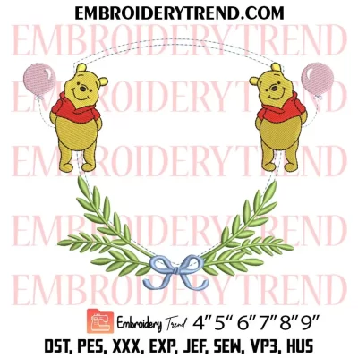 Banner Frame Bear Pooh Embroidery Design, Custom Machine Embroidery Digitized Pes Files