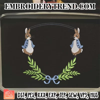 Banner Frame Peter Rabbit Embroidery Design, Custom Machine Embroidery Digitized Pes Files