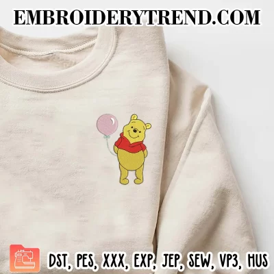 Bear Pooh Holding Balloon Embroidery Design, Disney Machine Embroidery Digitized Pes Files