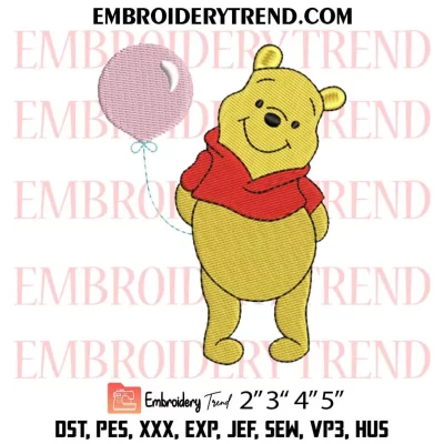 Bear Pooh Holding Balloon Embroidery Design, Disney Machine Embroidery Digitized Pes Files