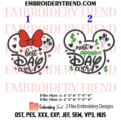 Best Day Ever and Most Expensive Day Ever Embroidery Design, Mickey Minnie Couple Gift Machine Embroidery Digitized Pes Files