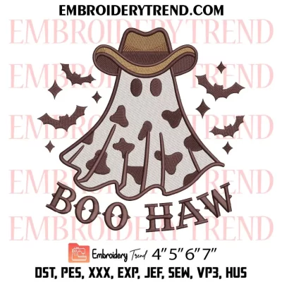 Boo Haw Embroidery Design, Western Cowboy Ghost Halloween Machine Embroidery Digitized Pes Files